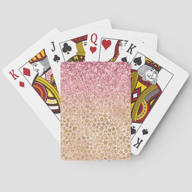 Girl Peach Gold Leopard Print Pink Glitzer Glitzy Spielkarten (Rückseite)