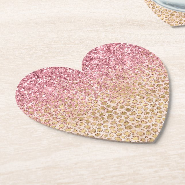Girl Peach Gold Leopard Print Pink Glitzer Glitzy Untersetzer (angewinkelt)