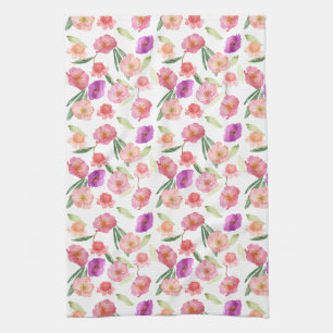 Girl Peach Pink Lila Floral Wasserfarbe Geschirrtuch