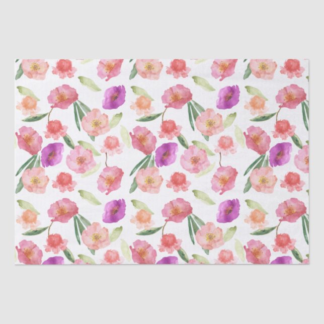 Girl Peach Pink Lila Floral Wasserfarbe Seidenpapier (Vorderseite)