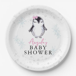 Girl Penguin Winter Baby Shower  Pappteller