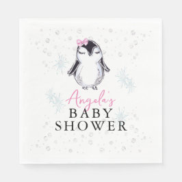 Girl Penguin Winter Baby Shower  Serviette