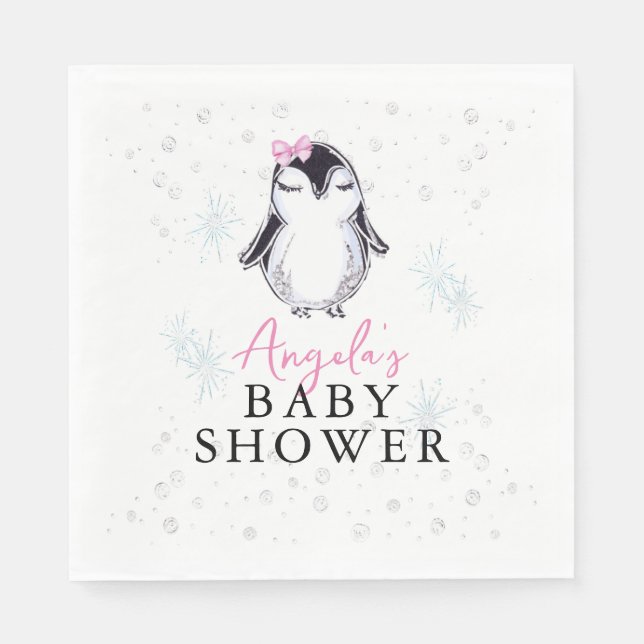 Girl Penguin Winter Baby Shower  Serviette (Vorderseite)