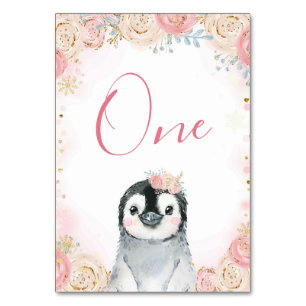 Girl Penguin Winter Snowflake Tischnummer Zeichen