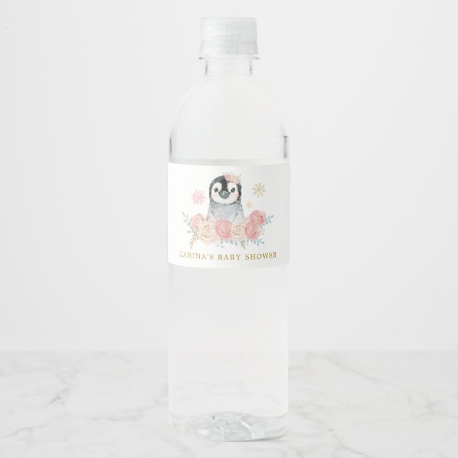 Girl Penguin Winter Snowflake Wasserflasche (Vorderseite)