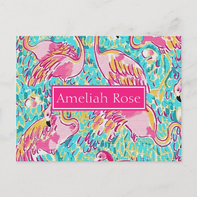 Girl Personalisiert rosa Flamingo Post Card Postkarte (Vorderseite)