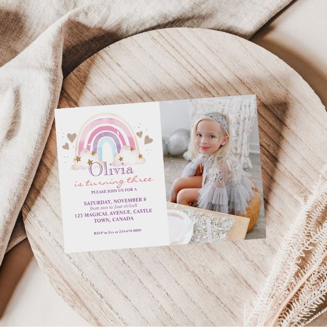 Girl Photo Anniversaire Invitation Arc-en-ciel Enf (Créateur téléchargé)