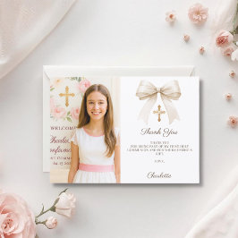 Girl photo cream bow Confirmation Dankeskarte