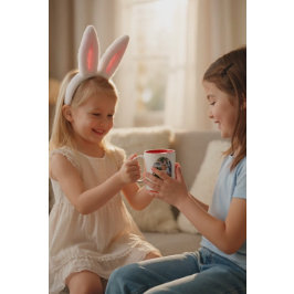 Girl Photo Hunting Eggs with Rabbit Ears Zweifarbige Tasse