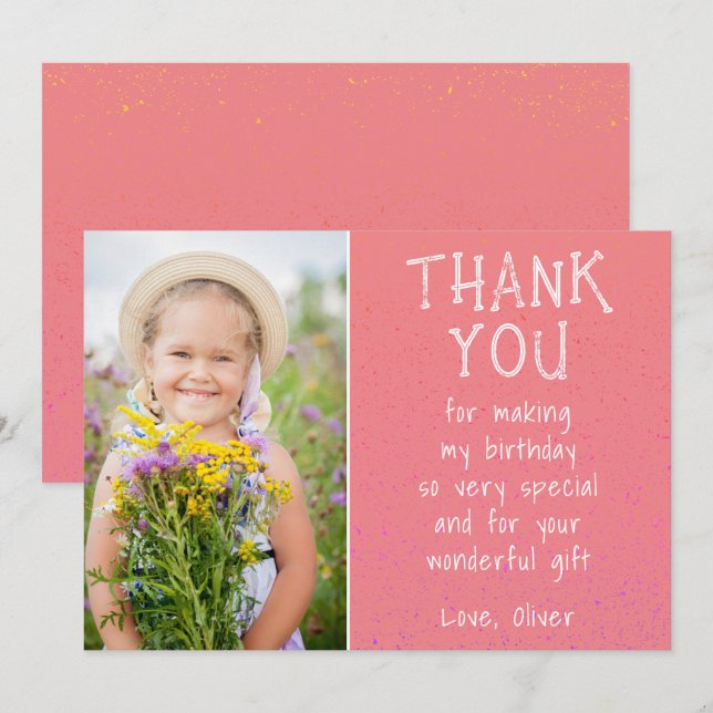 Girl Photo Pink Kid's Birthday  Dankeskarte (Vorne/Hinten)