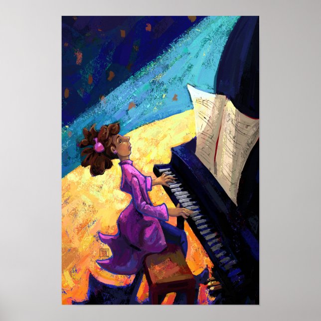 Girl Pianist über Bühne Poster (Vorne)