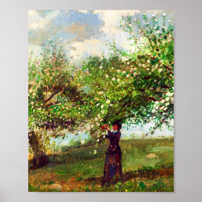 Girl Picking Apple Blossoms von Winslow Homer Poster (Vorne)