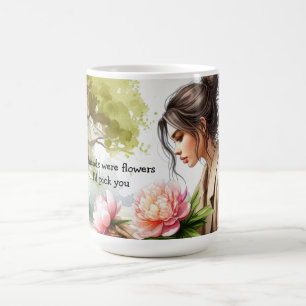 Girl Picking Blume Freundschaftsnachricht Kaffeetasse