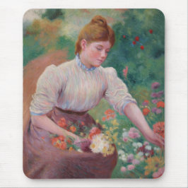 Girl Picking Blume im Sommergarten Mousepad
