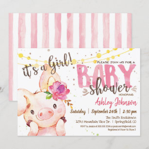 Girl Pig Baby Showfarm Einladung Farm