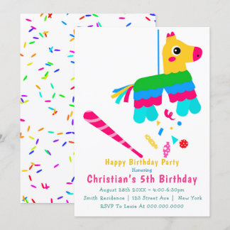 Girl Piñata 5. Geburtstag Einladungen
