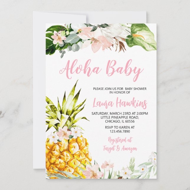 Girl Pineaple Baby Shower Einladung (Vorderseite)