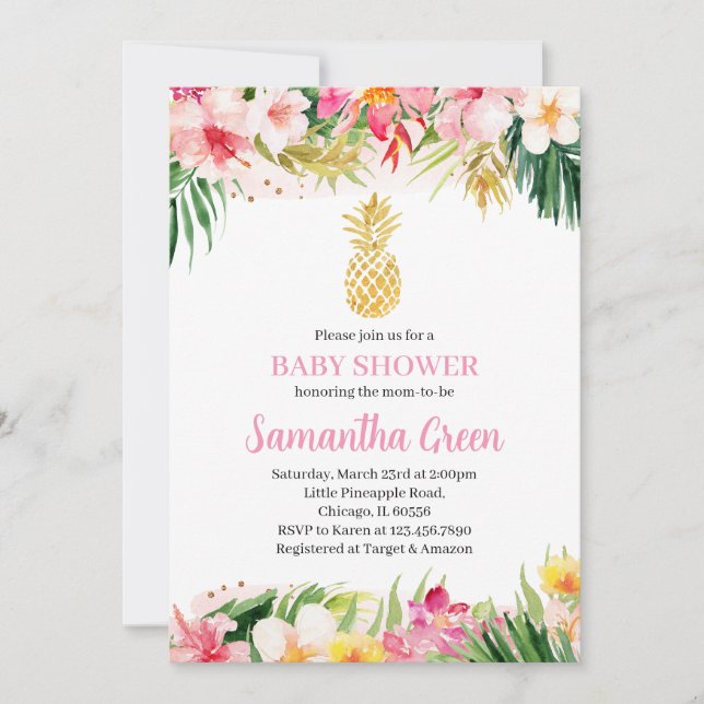Girl Pineaple Baby Shower Einladung (Vorderseite)