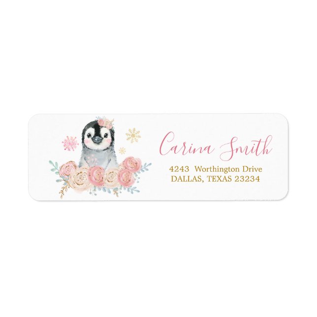 Girl Pinguin Winter Snowflake-Adressetikett (Vorne)