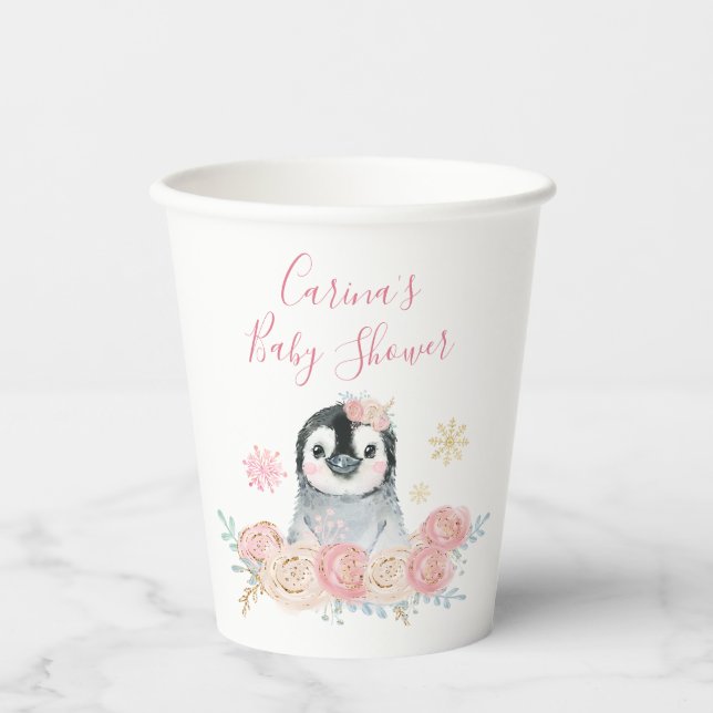 Girl Pinguin Winter Snowflake Paper Cups Pappbecher (Vorderseite)