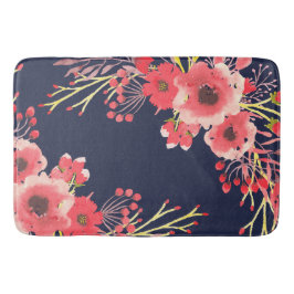 Girl Pink Aquarellfarben Blume & Navy Blue Badematte