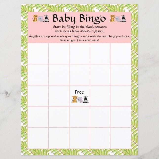 Girl Pink Baby Bingo Baby Dusche Safari Jungle (Vorderseite)