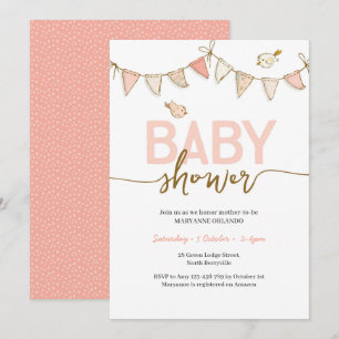Girl Pink Baby Bunting Baby Dusche Einladung