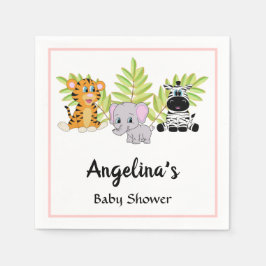Girl Pink Baby Dusche Niedlich Safari Jungle Anima Serviette