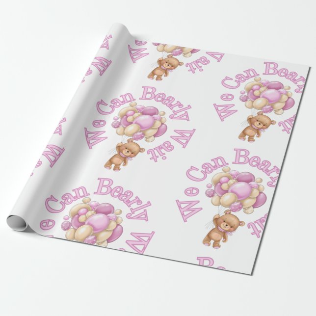Girl Pink Bear Baby Dusche Geschenkpapier (Ungerollt)