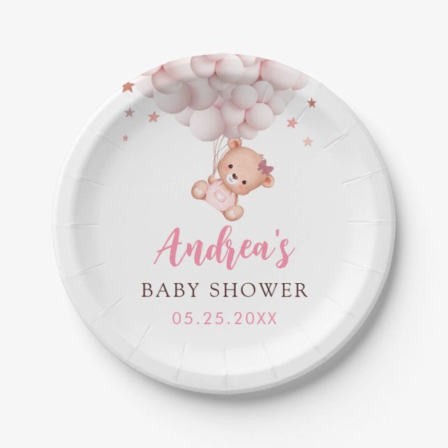 Girl Pink Bear Babydusche Teller (Vorderseite)