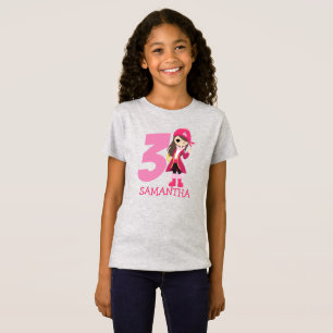 GIRL Pink Birthday Party Pirate 3. Name T - Shirt