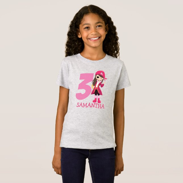 GIRL Pink Birthday Party Pirate 3. Name T - Shirt (Vorne ganz)
