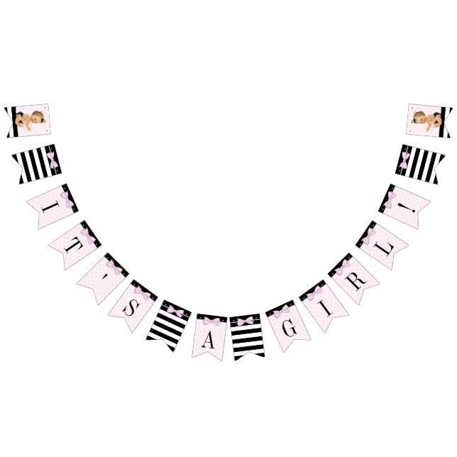 Girl Pink Black Baby Dusche Wimpelkette (Alle)