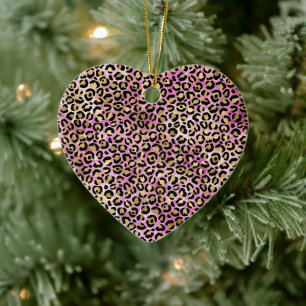 Girl Pink Black Gold Glam Leopard Print Keramik Ornament