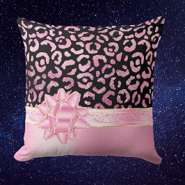 Girl Pink Black Leopard & Pink Bow Ribbon Kissen
