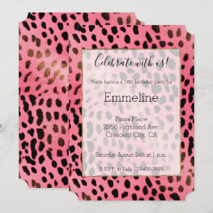 Girl Pink Black Leopard Print Einladung
