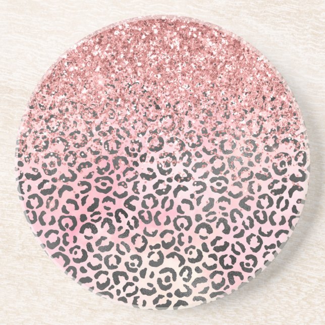 Girl Pink Black Leopard Print Glitzer Getränkeuntersetzer (Vorne)