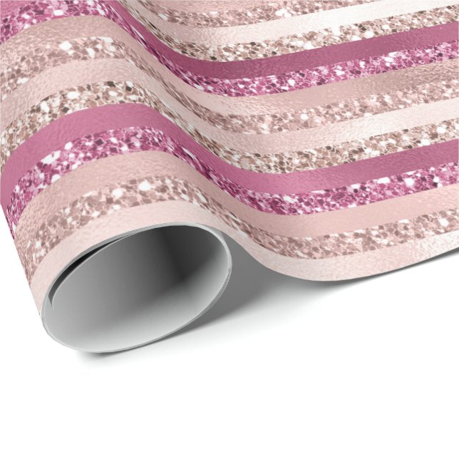 Girl Pink Blush Glitzer Glam Streifen Geschenkpapier (Rolleneckpunkt)