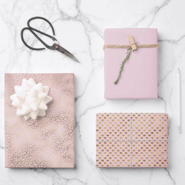Girl Pink Blush Gold Ombre Leopard Print Geschenkpapier Set (Vorderseite)