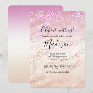 Girl Pink Blush Peach Glam Leopard Print Gefärbte  Einladung