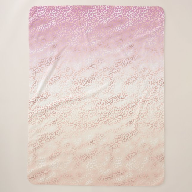 Girl Pink Blush Peach Glam Leopard Print Gefärbte  Sherpadecke (Vorderseite)