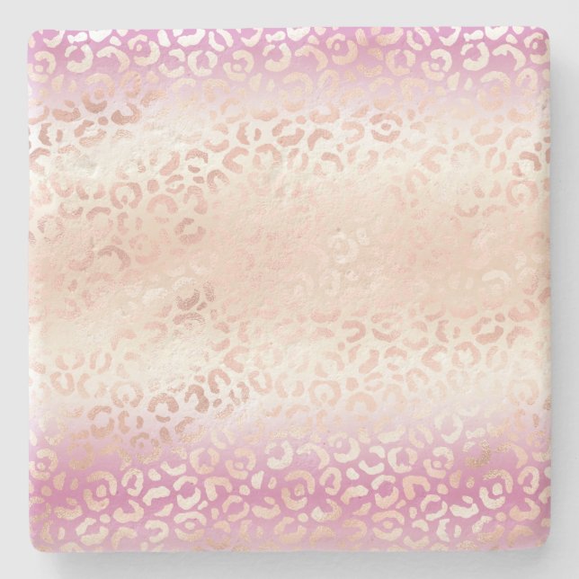 Girl Pink Blush Peach Glam Leopard Print Gefärbte  Steinuntersetzer (Vorderseite)