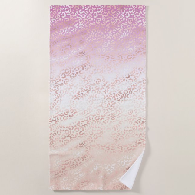 Girl Pink Blush Peach Glam Leopard Print Gefärbte  Strandtuch (Vorderseite)
