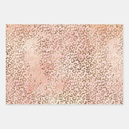 Girl Pink Blush Peach Gold Leopard Print Geschenkpapier Set