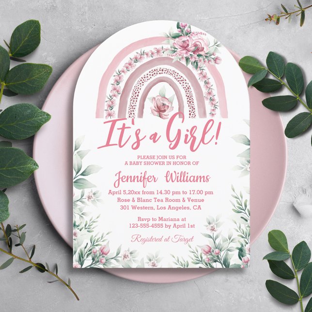 Girl pink boho blumenbaby dusche Regenbogenbogen Einladung (Von Creator hochgeladen)