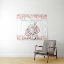 Girl Pink Boho Elephant Baby Dusche Hintergrund