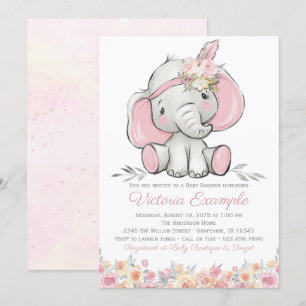 Girl Pink Boho Elephant Babydusche Einladung