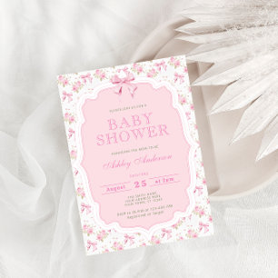Girl Pink Bow Babydusche Einladung