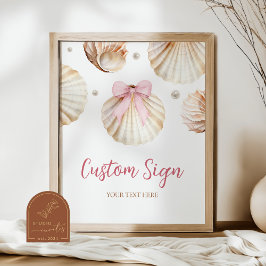 Girl Pink Bow Shell Baby Shower Custom Sign Poster
