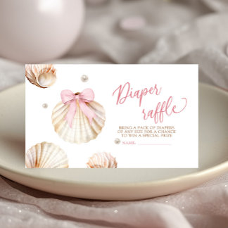 Girl Pink Bow Shell Baby Shower Diaper Raffle Begleitkarte